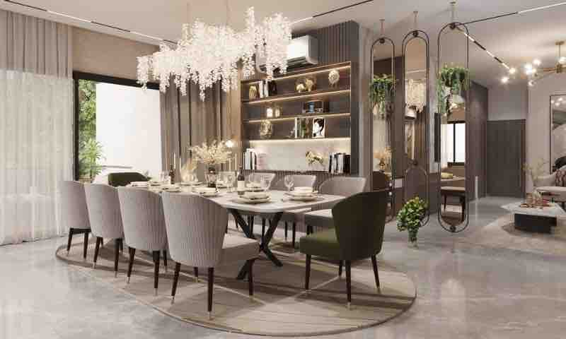 Living and dining room in an L&T Aravista residence