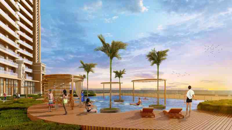 Swimming pool and deck at the L&T Aravista clubhouse