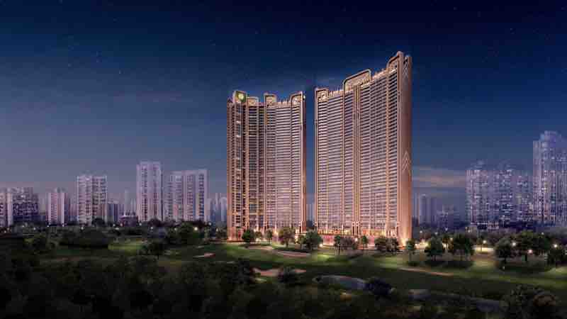 L&T Aravista towers lit up at night